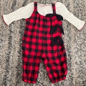 red and black plaid overalls